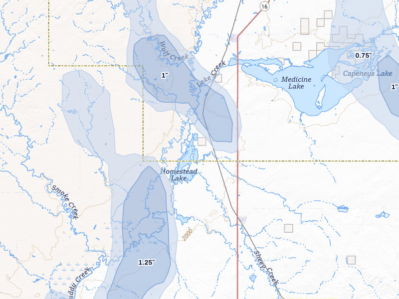 NEXRAD radar-signature map of the hail storm over Homestead, MT on Jun 27, 2026