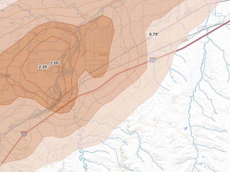 Radar-estimated hail-size map of the storm over Huntley, MT