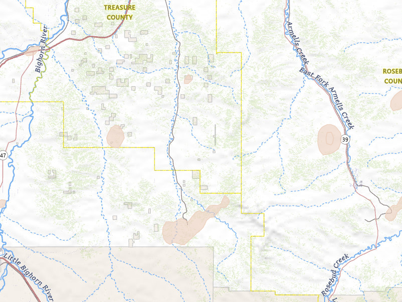 Radar-estimated hail-size map of the storm over Hysham, MT on Jun 1, 2026