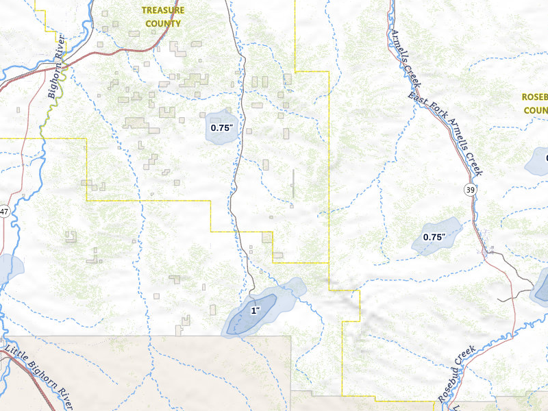 NEXRAD radar-signature map of the hail storm over Hysham, MT on Jun 1, 2026