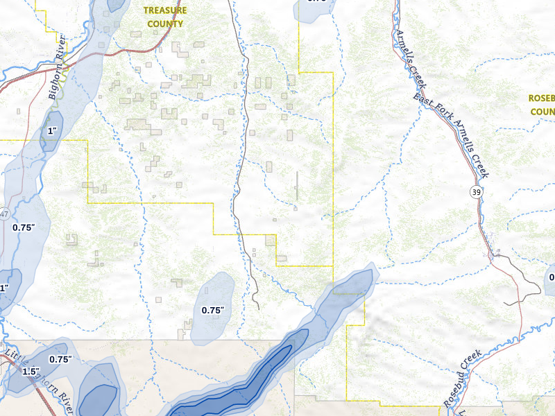 NEXRAD radar-signature map of the hail storm over Hysham, MT on Jun 27, 2026