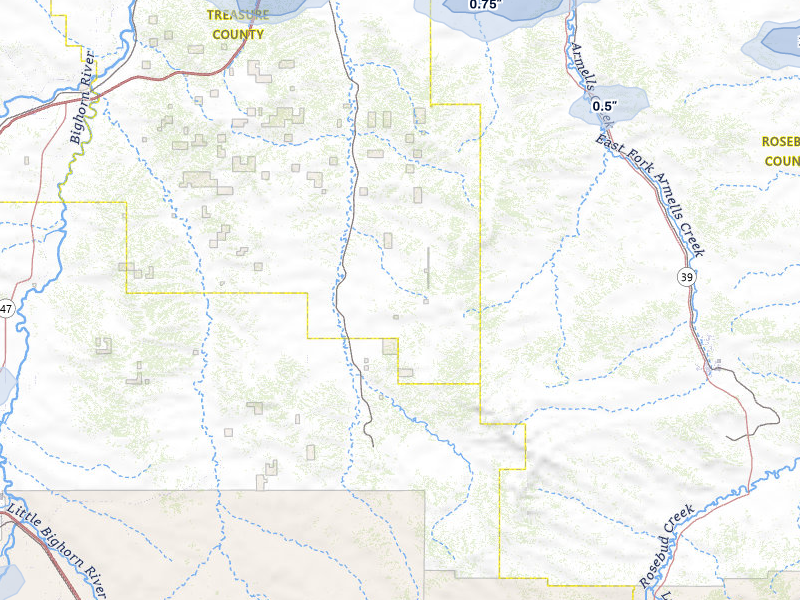 NEXRAD radar-signature map of the hail storm over Hysham, MT on Jul 3, 2026