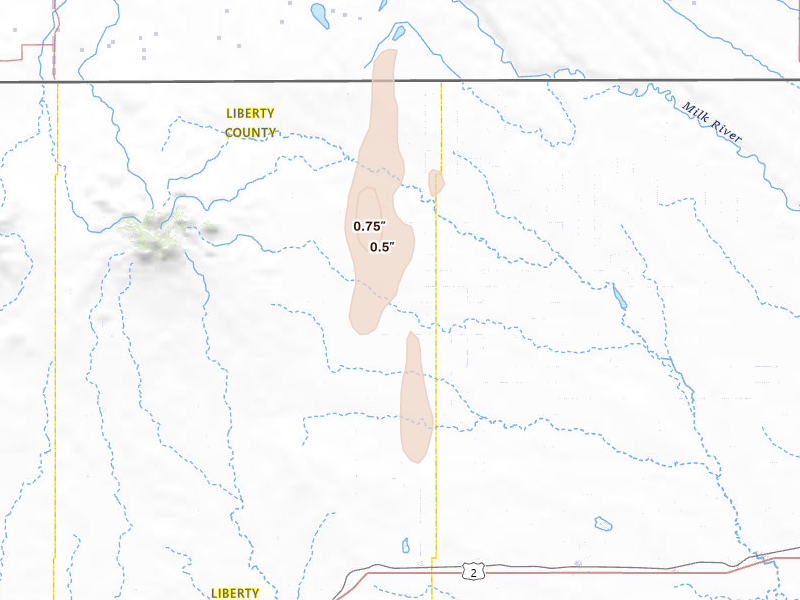 Radar-estimated hail-size map of the storm over Joplin, MT