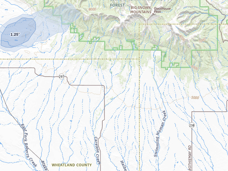NEXRAD radar-signature map of the hail storm over Judith Gap, MT on Jul 1, 2026