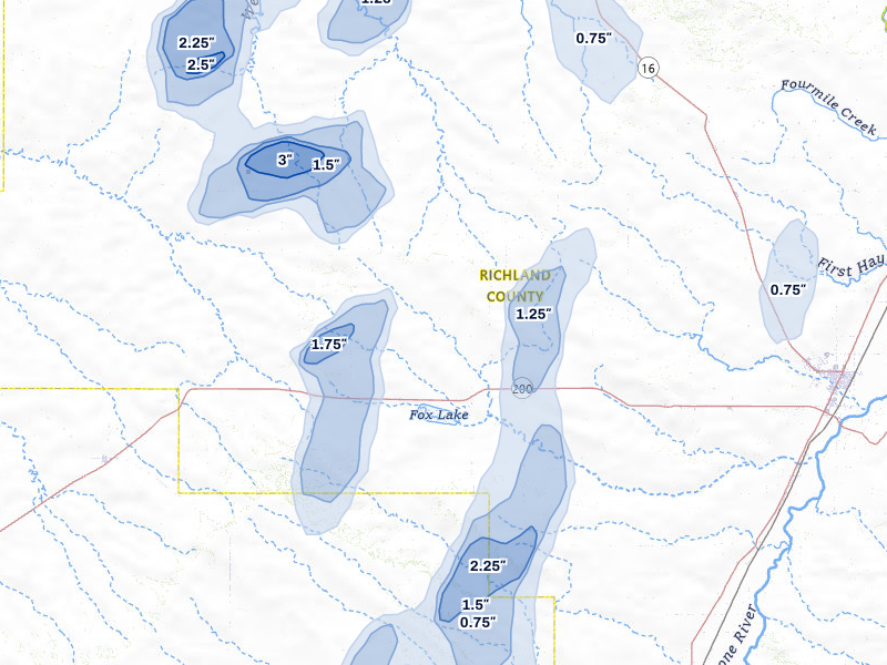 NEXRAD radar-signature map of the hail storm over Lambert, MT on Jun 27, 2026