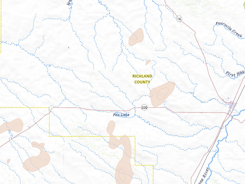 Radar-estimated hail-size map of the storm over Lambert, MT on Jul 2, 2026