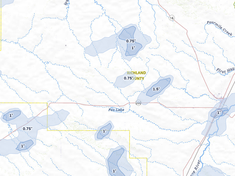 NEXRAD radar-signature map of the hail over Lambert, MT
