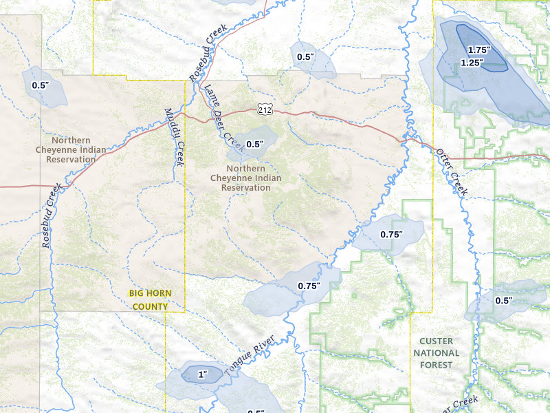 NEXRAD radar-signature map of the hail storm over Lame Deer, MT on Jul 8, 2026