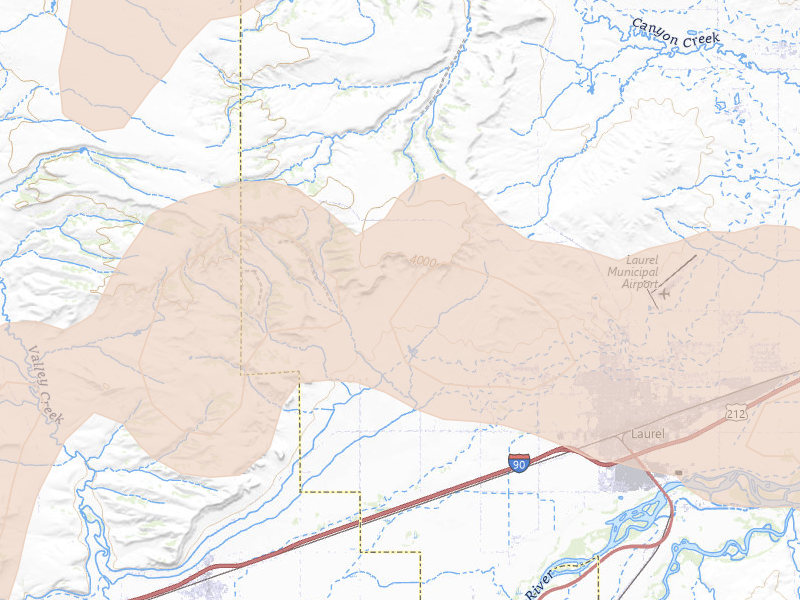 Radar-estimated hail-size map of the storm over Laurel, MT on Jun 27, 2026