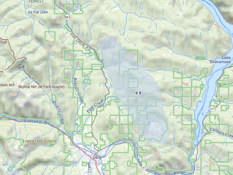 NEXRAD radar-signature map of the hail storm over Libby, MT on May 28, 2026