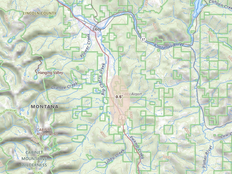Radar-estimated hail-size map of the storm over Libby, MT