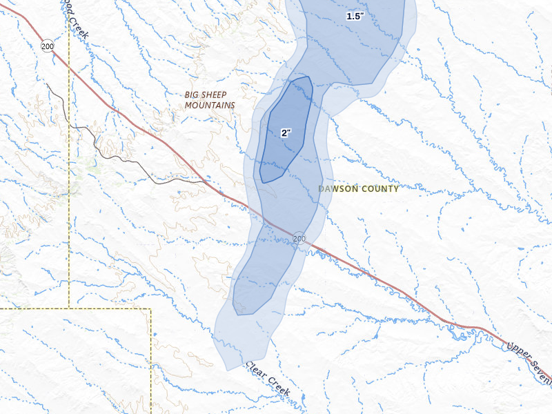 NEXRAD radar-signature map of the hail storm over Lindsay, MT on Jun 6, 2026
