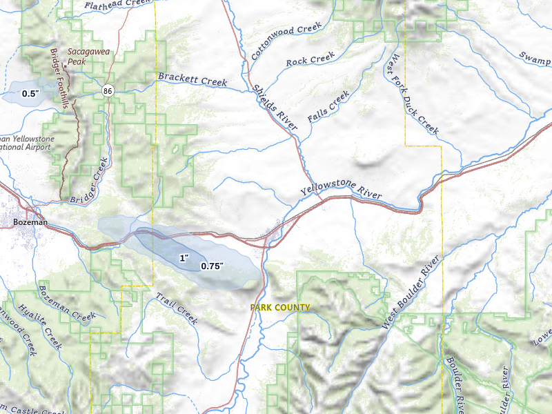 NEXRAD radar-signature map of the hail storm over Livingston, MT on Jul 8, 2026