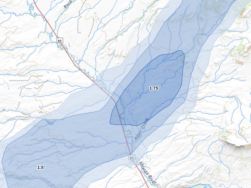 NEXRAD radar-signature map of the hail storm over Livingston, MT on Jul 25, 2026
