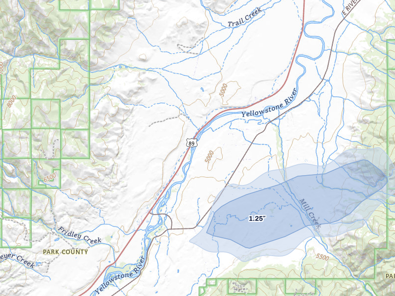 NEXRAD radar-signature map of the hail storm over Livingston, MT on Jul 26, 2026