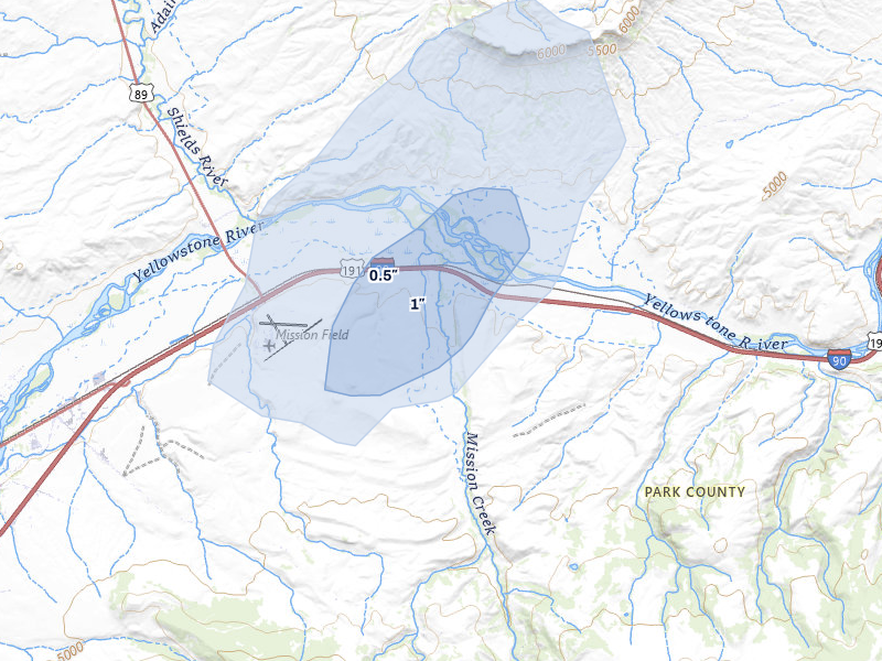 NEXRAD radar-signature map of the hail storm over Livingston, MT on Aug 12, 2026