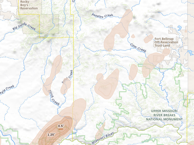 Radar-estimated hail-size map of the storm over Lloyd, MT