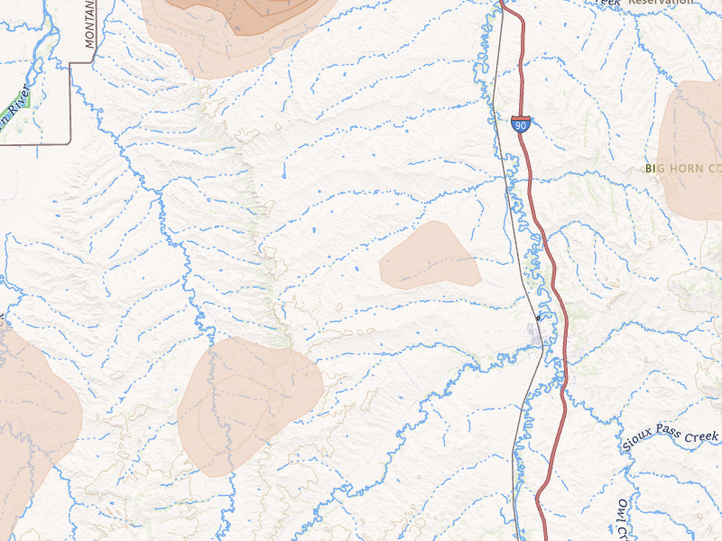 Radar-estimated hail-size map of the storm over Lodge Grass, MT on Jun 27, 2026