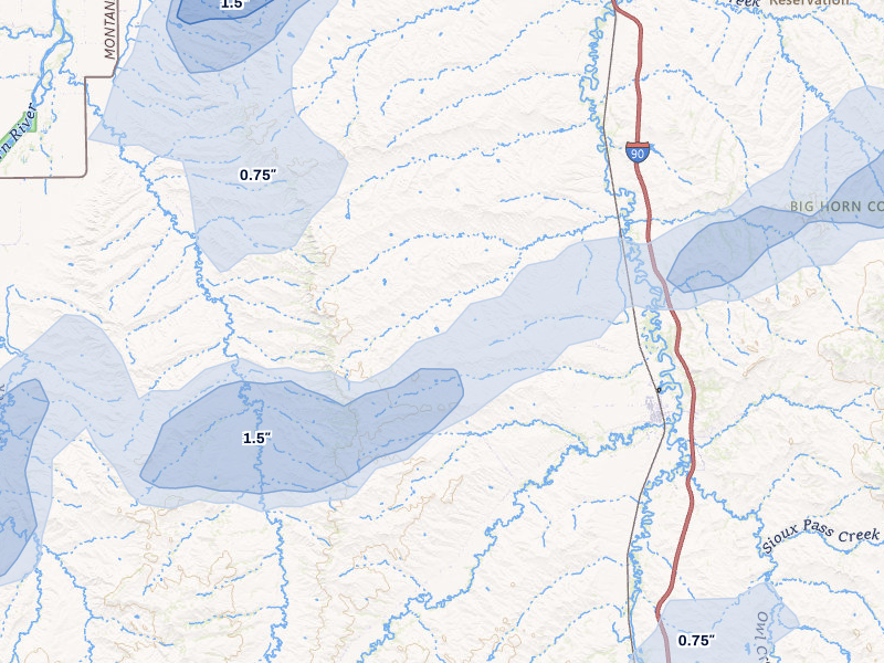 NEXRAD radar-signature map of the hail storm over Lodge Grass, MT on Jun 27, 2026