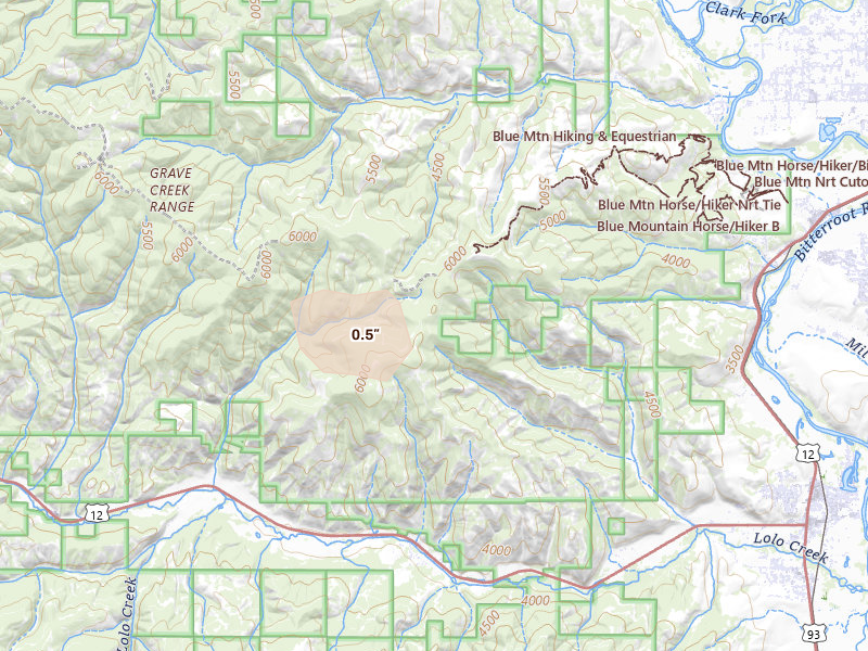 Radar-estimated hail-size map of the storm over Lolo, MT on May 29, 2026