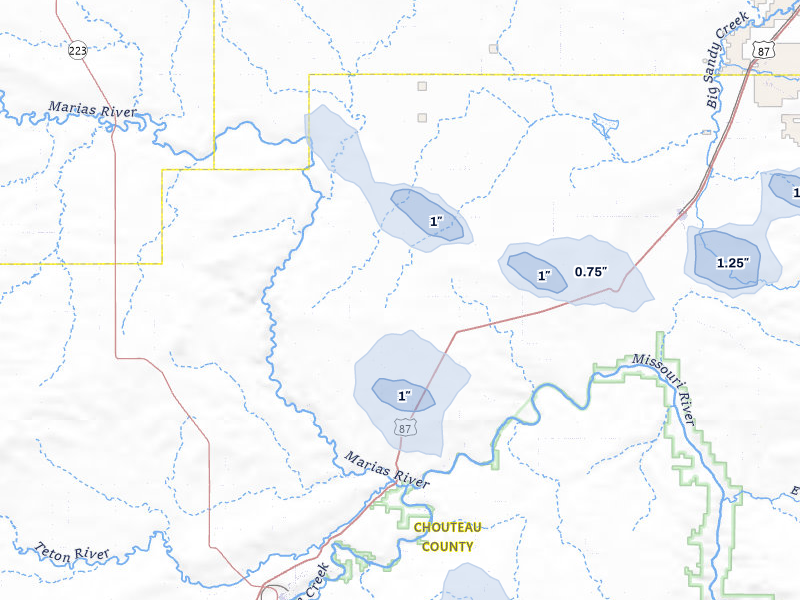 NEXRAD radar-signature map of the hail storm over Loma, MT on May 28, 2026