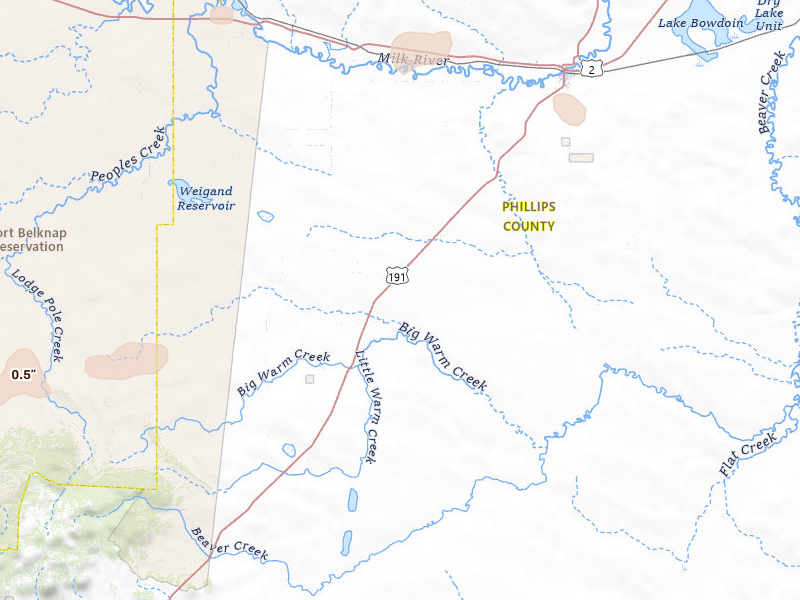 Radar-estimated hail-size map of the storm over Malta, MT on Jul 8, 2026