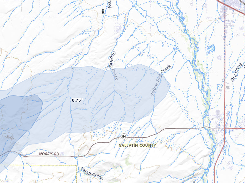 NEXRAD radar-signature map of the hail storm over Manhattan, MT on Jul 25, 2026
