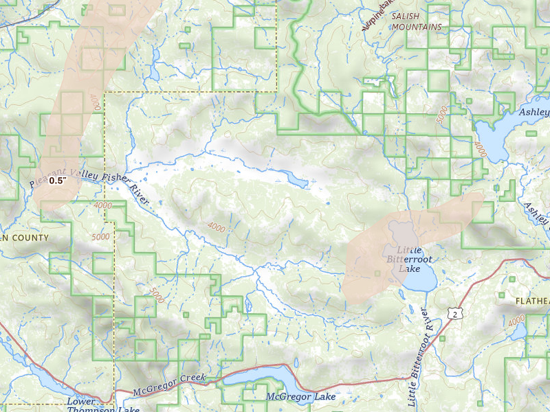 Radar-estimated hail-size map of the storm over Marion, MT on Jul 16, 2026