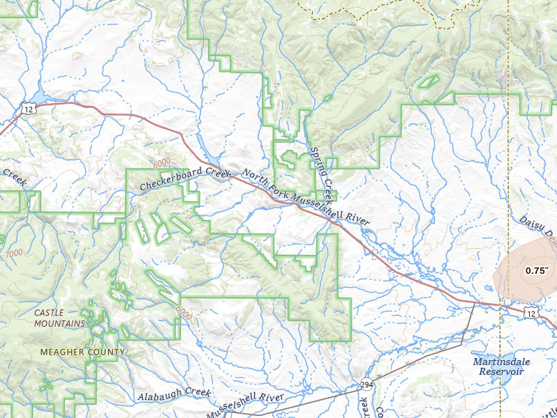 Radar-estimated hail-size map of the storm over Martinsdale, MT on Jul 8, 2026