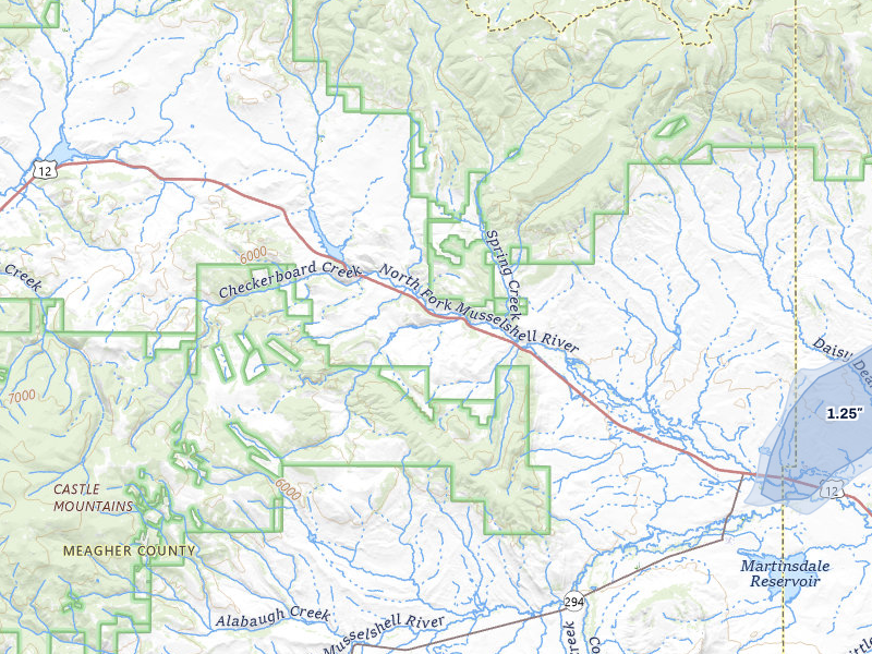 NEXRAD radar-signature map of the hail over Martinsdale, MT