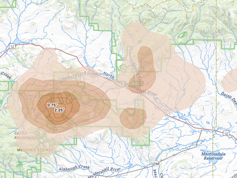 Radar-estimated hail-size map of the storm over Martinsdale, MT