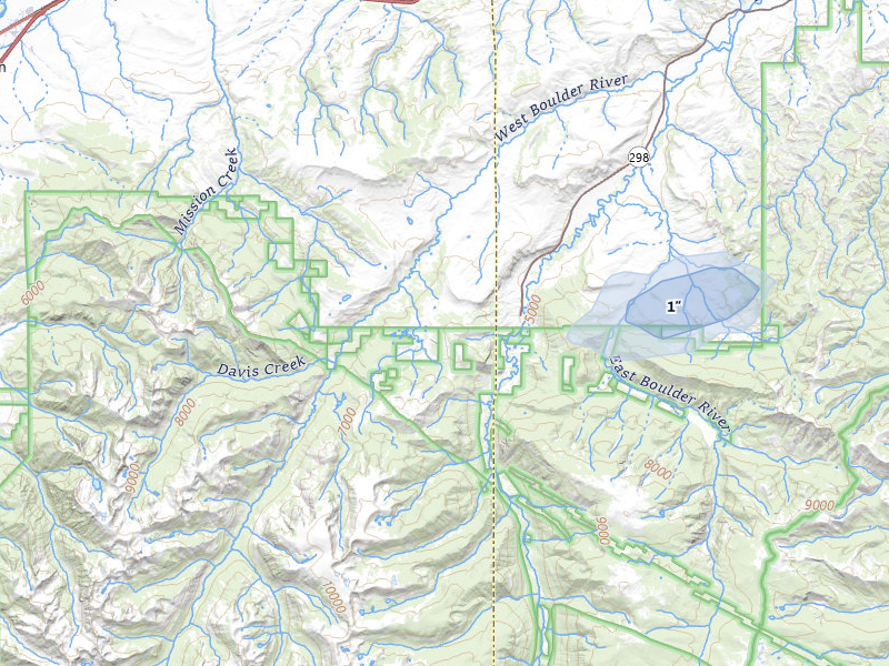 NEXRAD radar-signature map of the hail storm over Mc Leod, MT on Jul 3, 2026