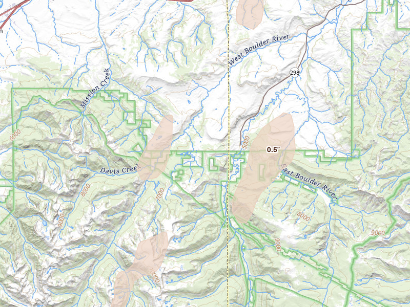 Radar-estimated hail-size map of the storm over Mc Leod, MT on Jul 14, 2026