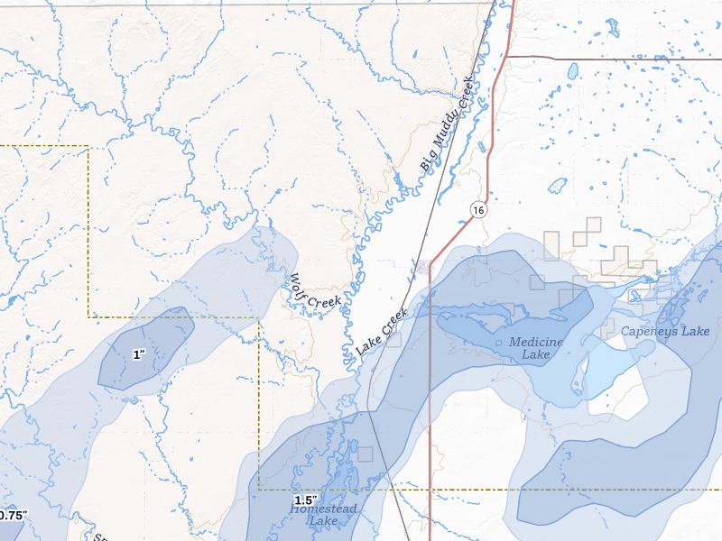 NEXRAD radar-signature map of the hail over Medicine Lake, MT