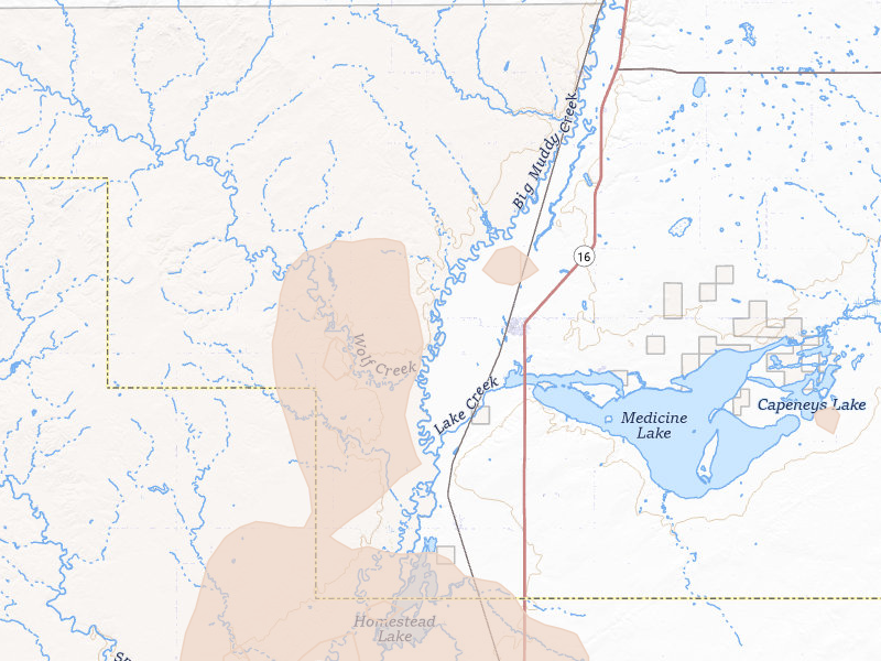 Radar-estimated hail-size map of the storm over Medicine Lake, MT on Jun 27, 2026