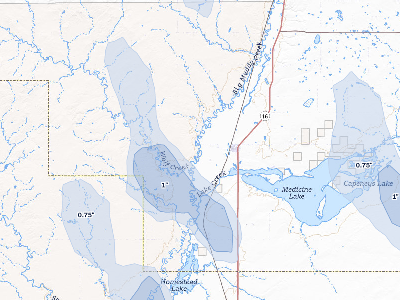 NEXRAD radar-signature map of the hail over Medicine Lake, MT