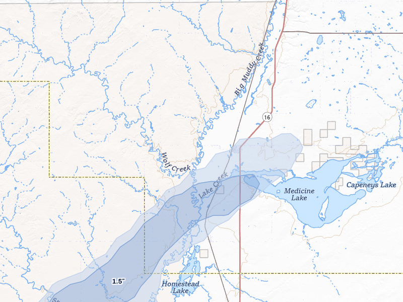 NEXRAD radar-signature map of the hail over Medicine Lake, MT