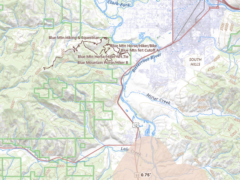Radar-estimated hail-size map of the storm over Missoula, MT on May 28, 2026