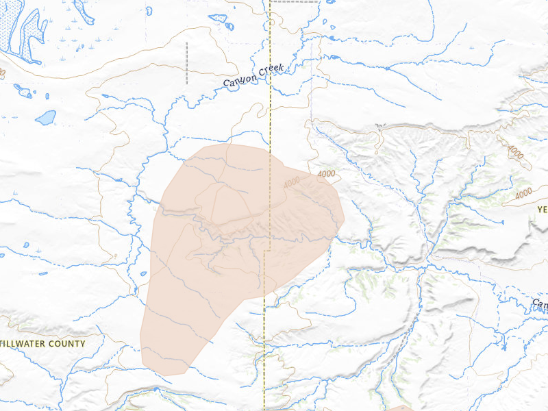 Radar-estimated hail-size map of the storm over Molt, MT on Jun 27, 2026