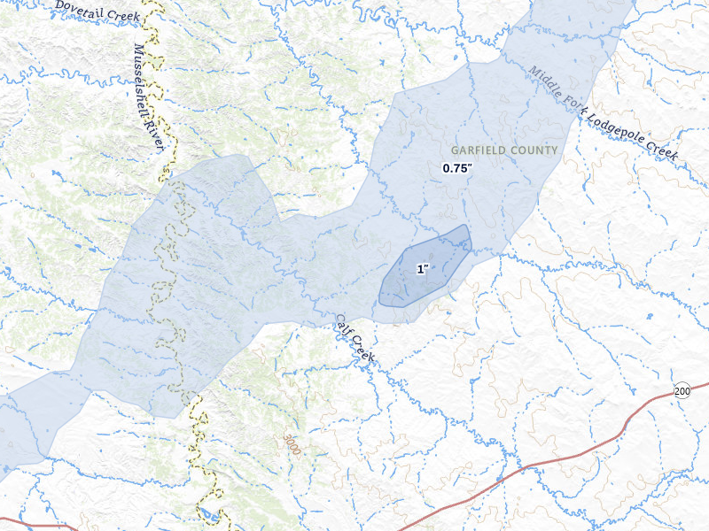 NEXRAD radar-signature map of the hail storm over Mosby, MT on May 13, 2026