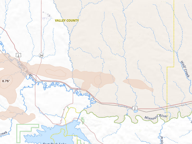 Radar-estimated hail-size map of the storm over Nashua, MT on Jul 3, 2026