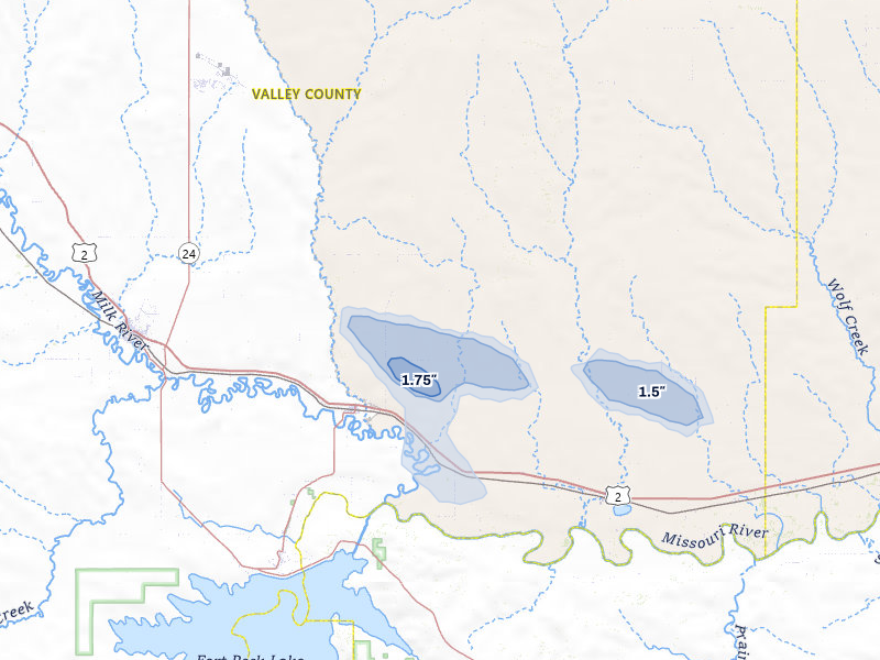 NEXRAD radar-signature map of the hail storm over Nashua, MT on Jul 3, 2026