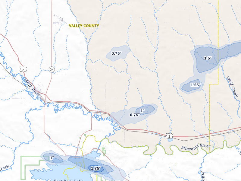 NEXRAD radar-signature map of the hail storm over Nashua, MT on Jul 8, 2026