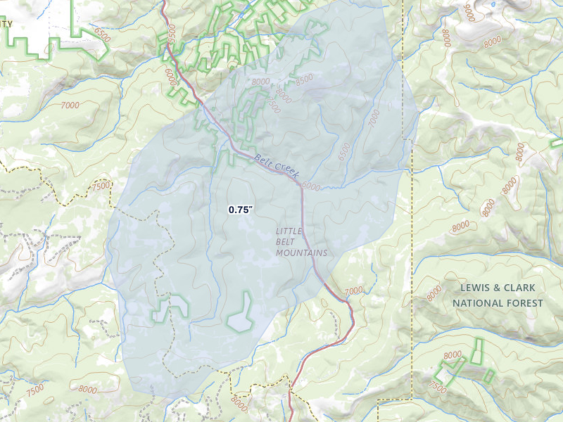 NEXRAD radar-signature map of the hail storm over Neihart, MT on May 13, 2026