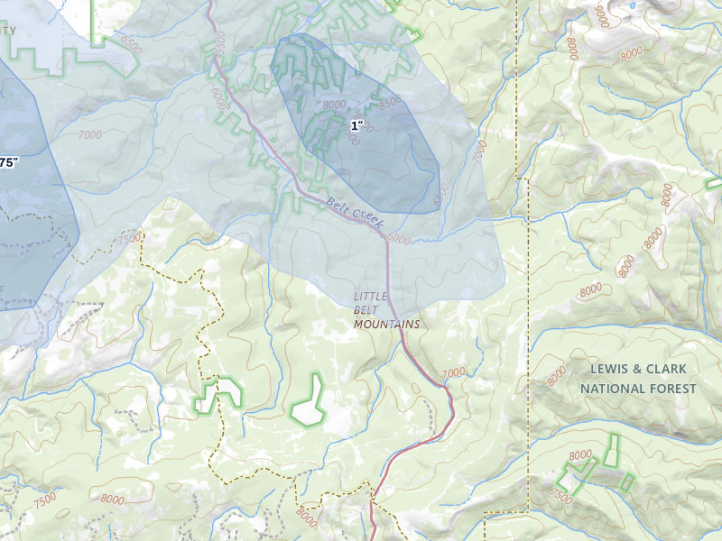 NEXRAD radar-signature map of the hail storm over Neihart, MT on May 28, 2026