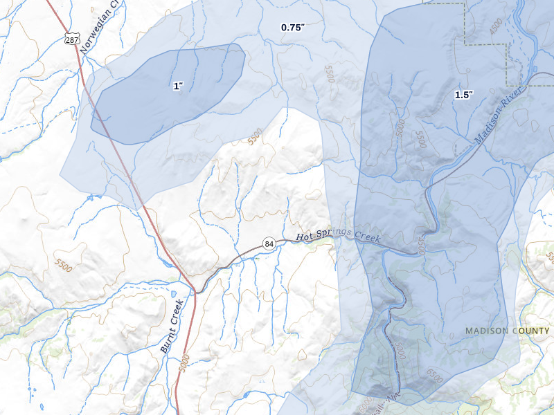 NEXRAD radar-signature map of the hail storm over Norris, MT on Jul 25, 2026