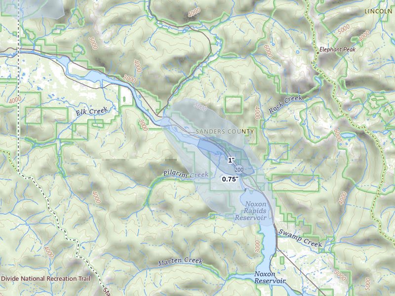 NEXRAD radar-signature map of the hail storm over Noxon, MT on May 28, 2026