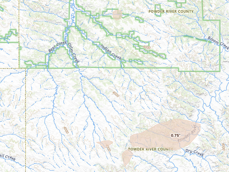 Radar-estimated hail-size map of the storm over Otter, MT on Jun 4, 2026