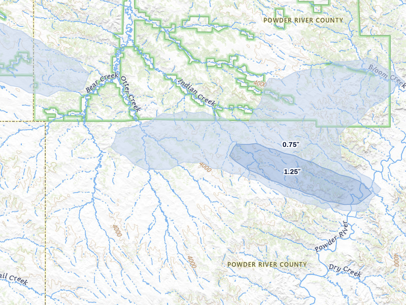 NEXRAD radar-signature map of the hail storm over Otter, MT on Jul 3, 2026