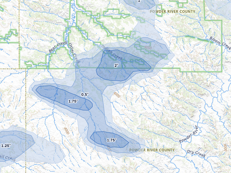 NEXRAD radar-signature map of the hail storm over Otter, MT on Jul 7, 2026